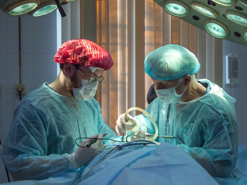 Two clinicians focused during a procedure